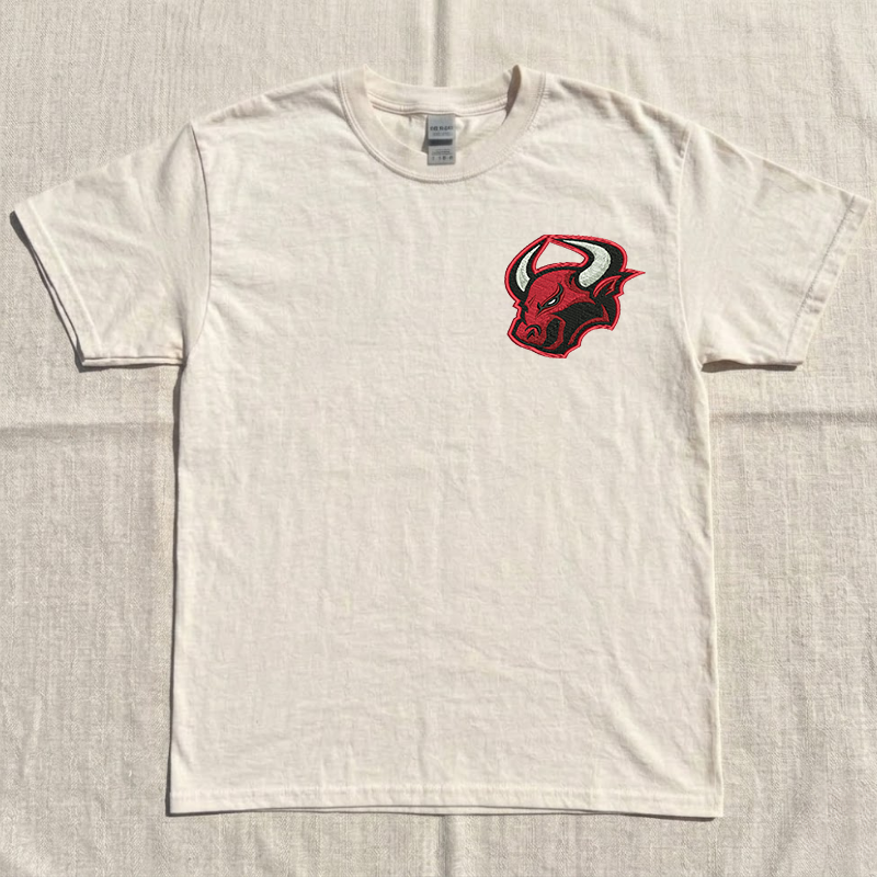Bull Head Sports Embroidery Design Tshirt, Game Day Sporty Team Outfits B-0099