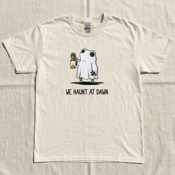 We Haunt At Dawn Halloween Shirt, Funny Ghost Frog Embroidered Tee, Spooky Season Gift B-0031