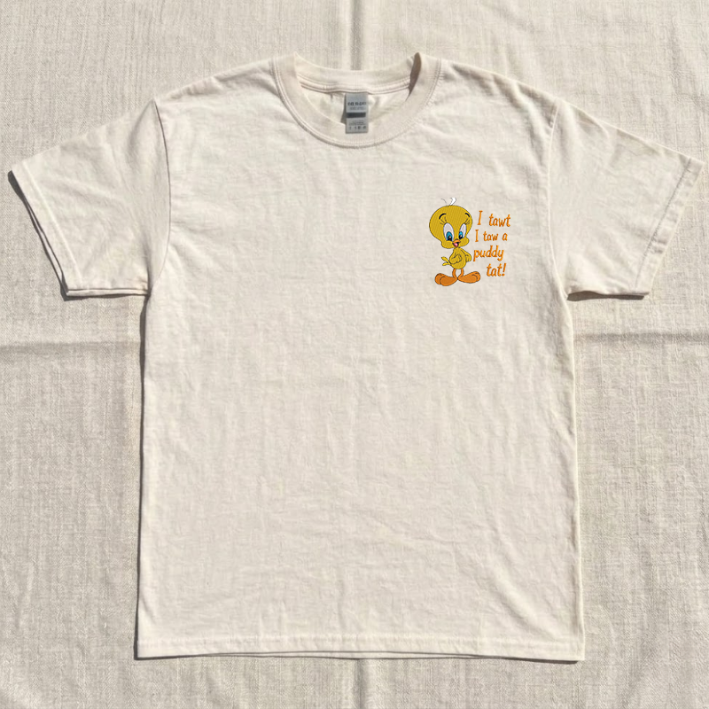 Embroidered Puddy Tat Funny Tshirt, Cute Duck Shirt For Man And Woman B-0076