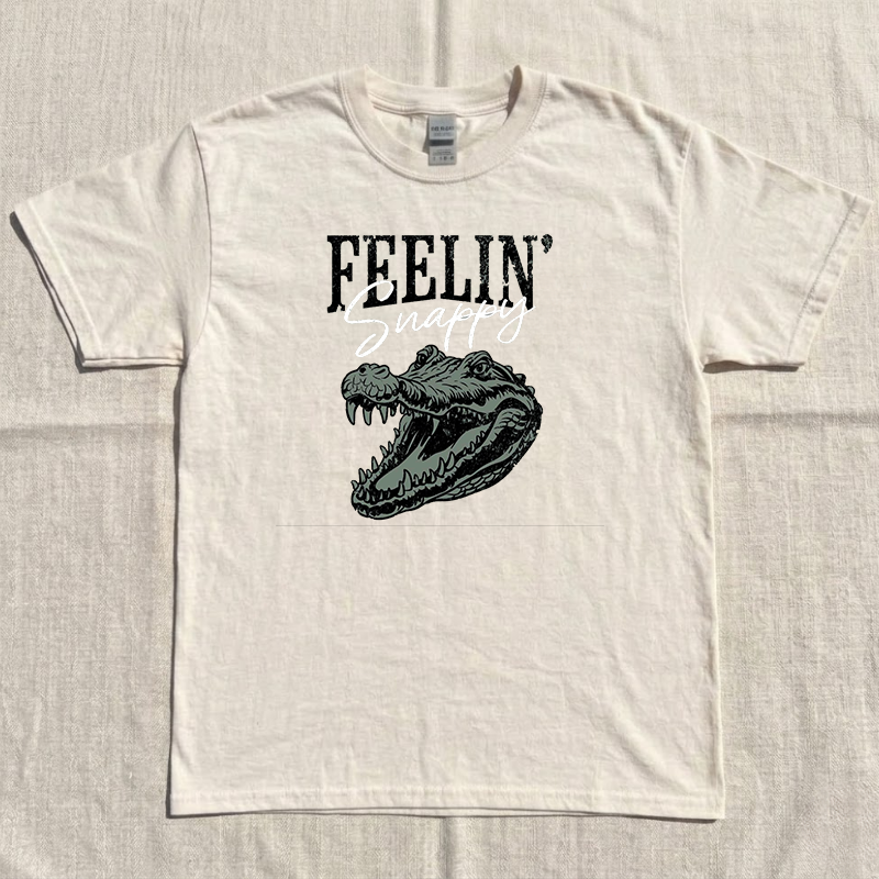 Distressed Feelin' Snappy Alligator Tshirt, Funny Sarcastic Trendy Gator Tee B-00125