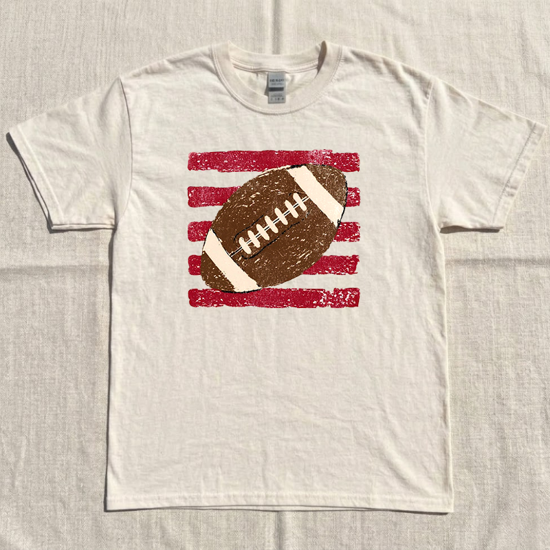 Striped Football Ball Printed Graphic TShirt, Football Season, Game Day Gift B-0072