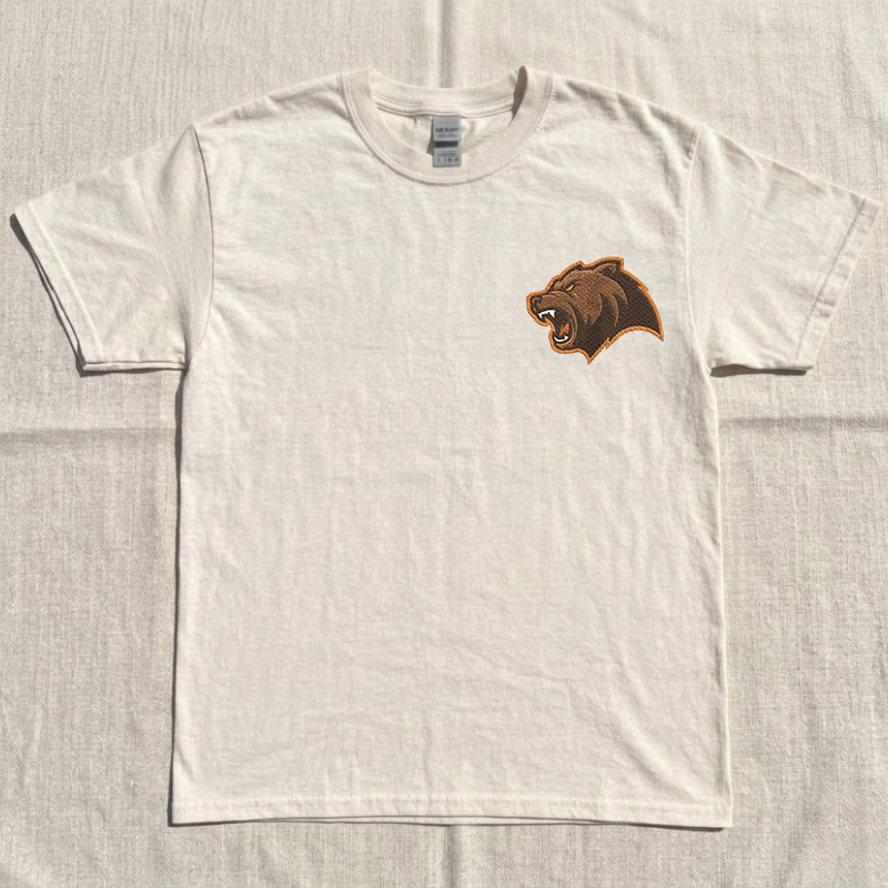 Bear Head Fierce Embroidery Tshirt, Game Day Sporty Team Outfits B-0098