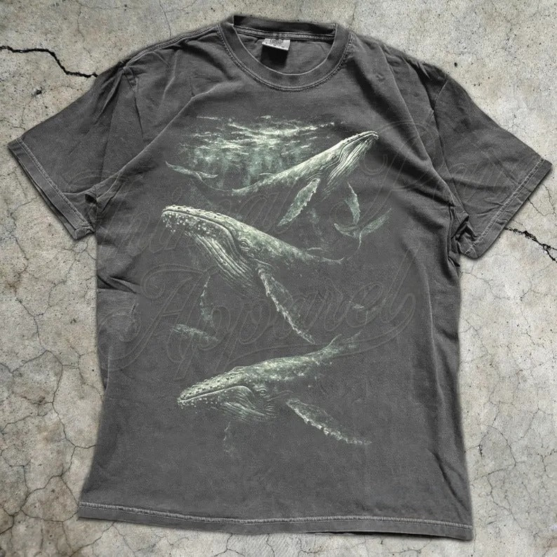 Whale T Shirt Ocean Life Graphic Tee, Marine Wildlife Top, Humpback Whale Vintage Shirt, Sea Lover Gift B-00205