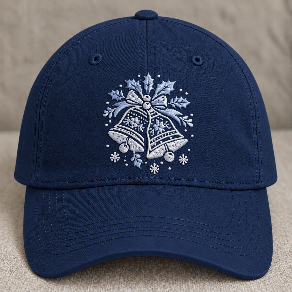 WHITE CHRISTMAS BELLS EMBROIDERED BLACK CAP BS-0048