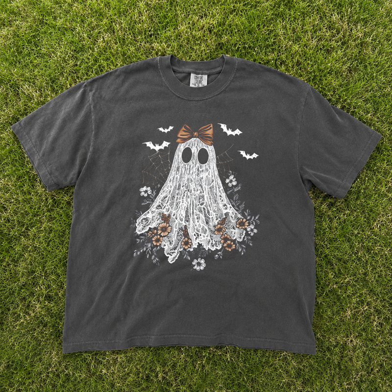 White Lace Ghost with Cobwebs Tshirt B-00173