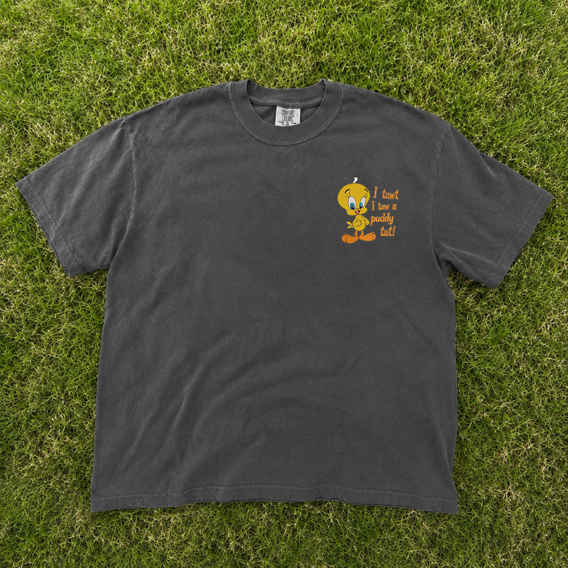 Embroidered Puddy Tat Funny Tshirt, Cute Duck Shirt For Man And Woman B-0076