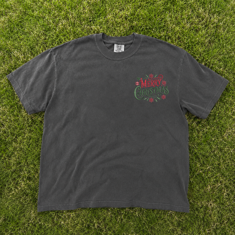 Merry Christmas Embroidery Tee Shirt, Special Holiday Outfit B-0075