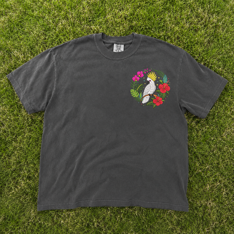 Cockatoo Floral Circle Embroidery Tshirt B-0086