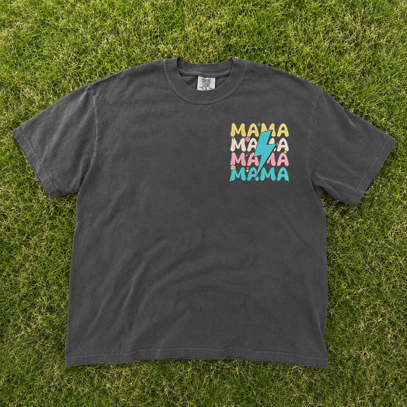 Mama Love Lightning Embroidery Embroidery Tshirt B-0087