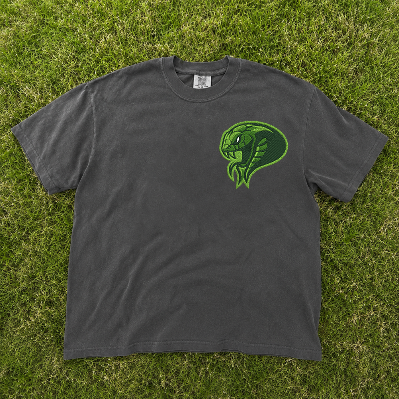 Green Cobra Snake Mascot Embroidery Design Tshirt, Game Day Sporty Team Outfits B-00102