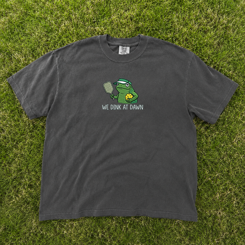 We Dink At Dawn Pickleball Frog Funny Shirt, Embroidered Frog Meme Tee, Gift Sport Lover B-0039