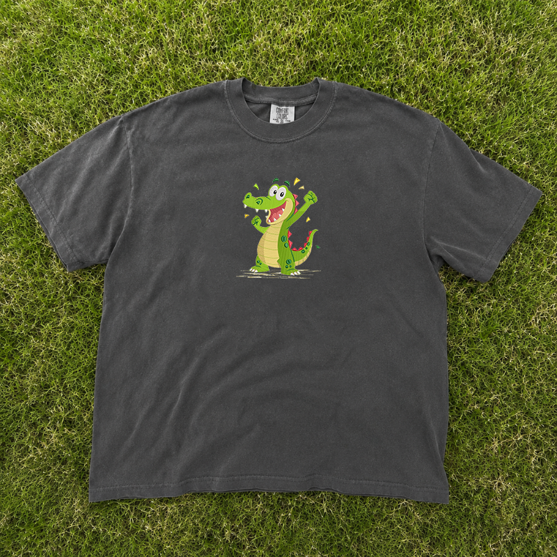 Happy Alligator Character Embroidery Tshirt, Back to School Gift B-0088