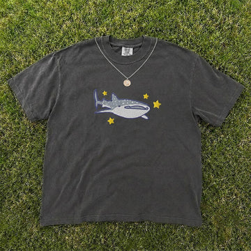 WHALE SHARK EMBROIDERED TEE HHUE - 034