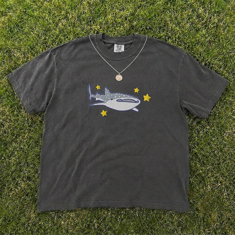 WHALE SHARK EMBROIDERED TEE HHUE - 034