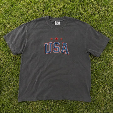 USA STARS RETRO COLLEGIATE PATRIOTIC EMBROIDERED TEE CT-0057