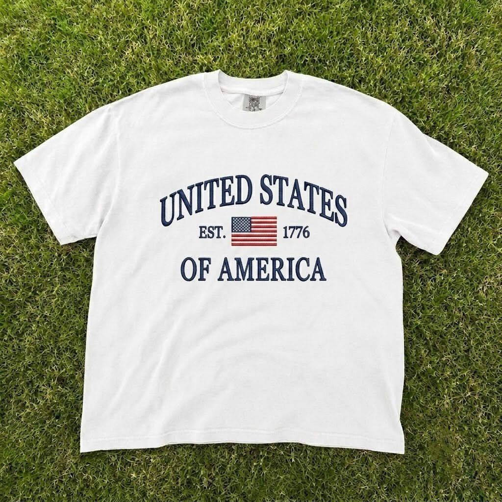 UNITED STATES OF AMERICA EST 1776 FLAG EMBROIDERED TEE CT-0060