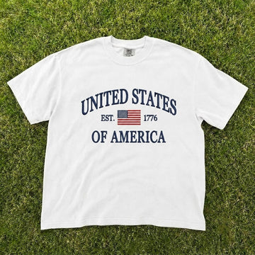UNITED STATES OF AMERICA EST 1776 FLAG EMBROIDERED TEE CT-0060