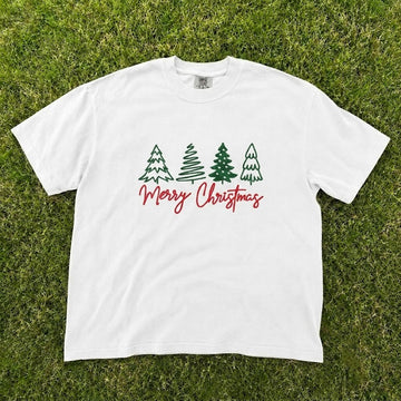 Merry Christmas Trees Holiday Season Embroidered Tee CT-0089