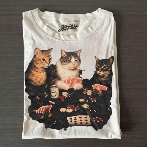 FUNNY GAMBLING CAT GRAPHIC SHIRT NN-0002