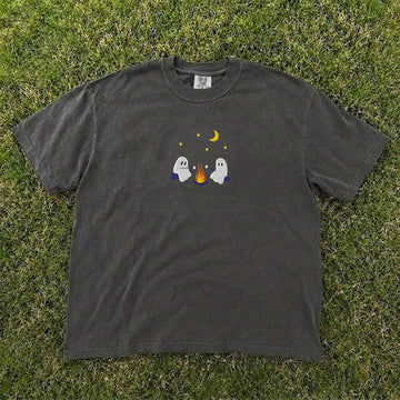 EMBROIDERED CUTE GHOSTS CAMPING SPOOKY SEASON OUTDOORS SHIRT HHUE - 054