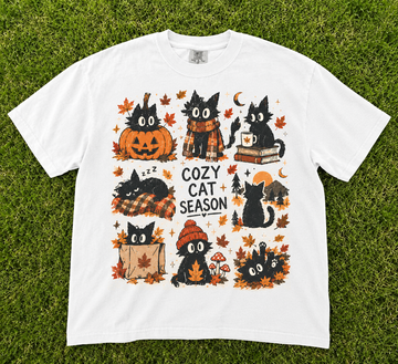 Cozy Cat Season Vintage Black Cats Fall Autumn T-Shirt CT-0112
