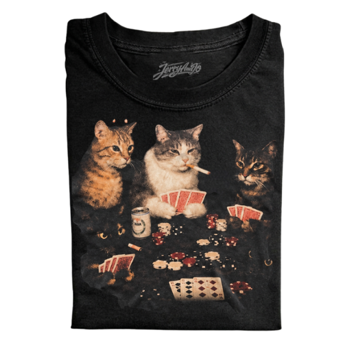 FUNNY GAMBLING CAT GRAPHIC SHIRT NN-0002