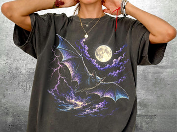 VINTAGE BAT SHIRT FOR WOMEN, MEN, SPOOKY SEASON, OVERSIZE, UNISEX COMFORT COLORS T-SHIRT LL - 0264