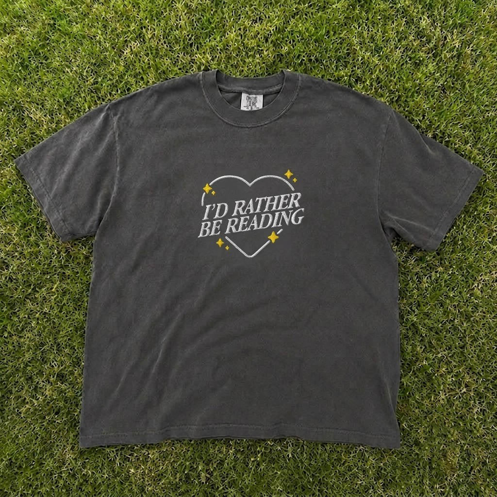 I'D RATHER BE READING BOOK EMBROIDERED TEE HHUE - 025