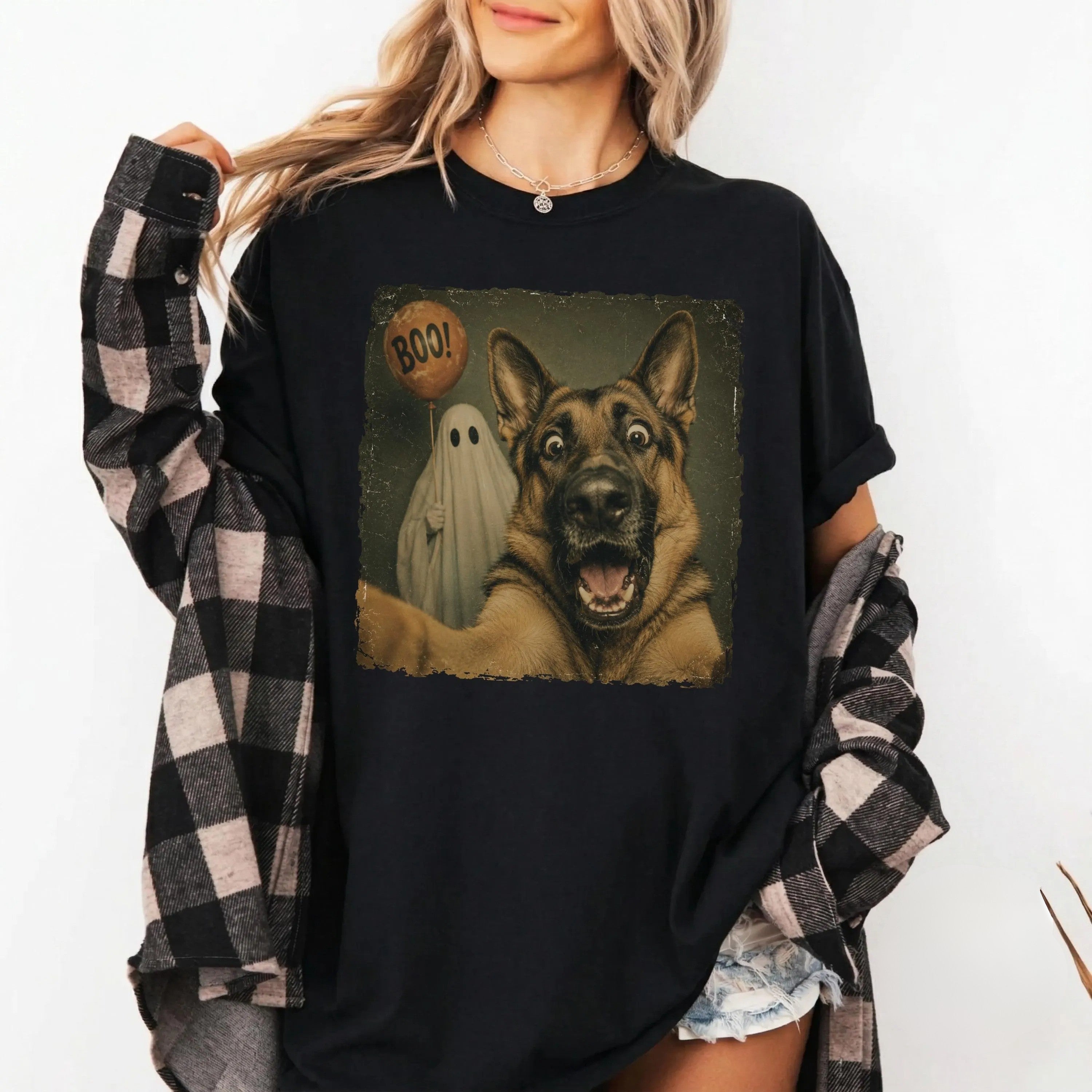 GERMAN SHEPHERD HALLOWEEN SHIRT | GHOST SELFIE DOG TEE  LL - 0257