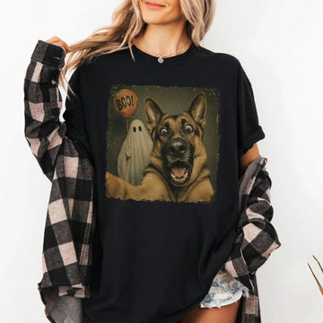 GERMAN SHEPHERD HALLOWEEN SHIRT | GHOST SELFIE DOG TEE  LL - 0257