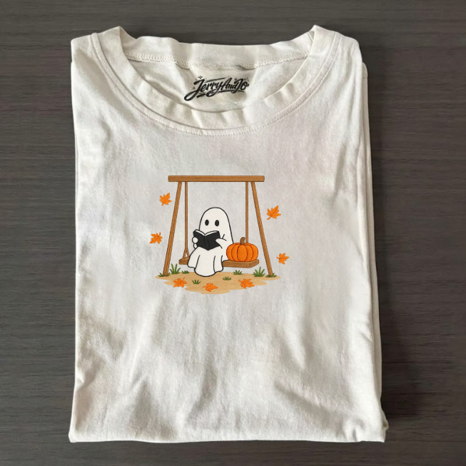CUTE GHOST READING BOOK EMBROIDERY SHIRT AV-0006