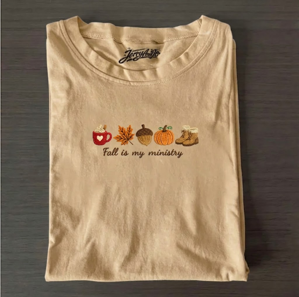 FALL IS MY MINISTRY MACHINE EMBROIDERED SHIRT AV-0014