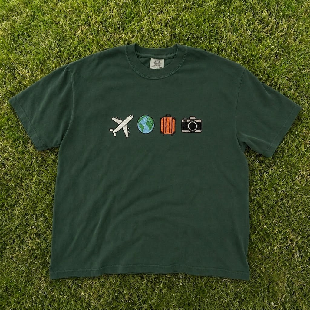 CUTE TRAVEL WANDERLUST AIRPLANE GLOBE EMBROIDERED TEE CT-0053