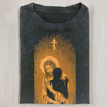 JESUS EMBRACING SINNER GRAPHIC TEE CHRISTIAN ORTHODOX CROSS SHIRT LL - 0140