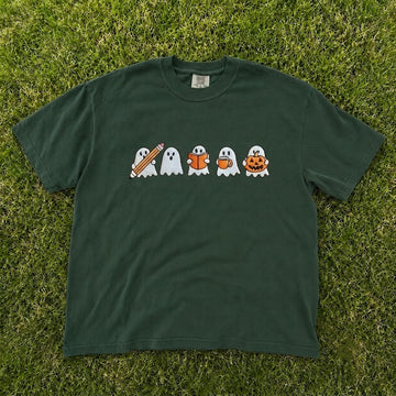 Cute Ghosts School & Fall Activities Embroidered Tee CT-0088