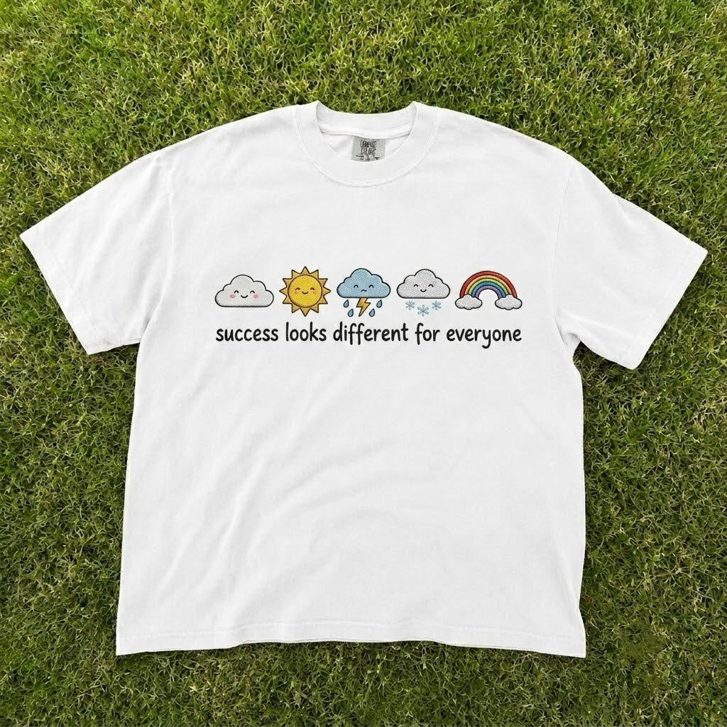 SUCCESS LOOKS DIFFERENT FOR EVERYONE CUTE WEATHER RAINBOW EMBROIDERED TEE CT-0052