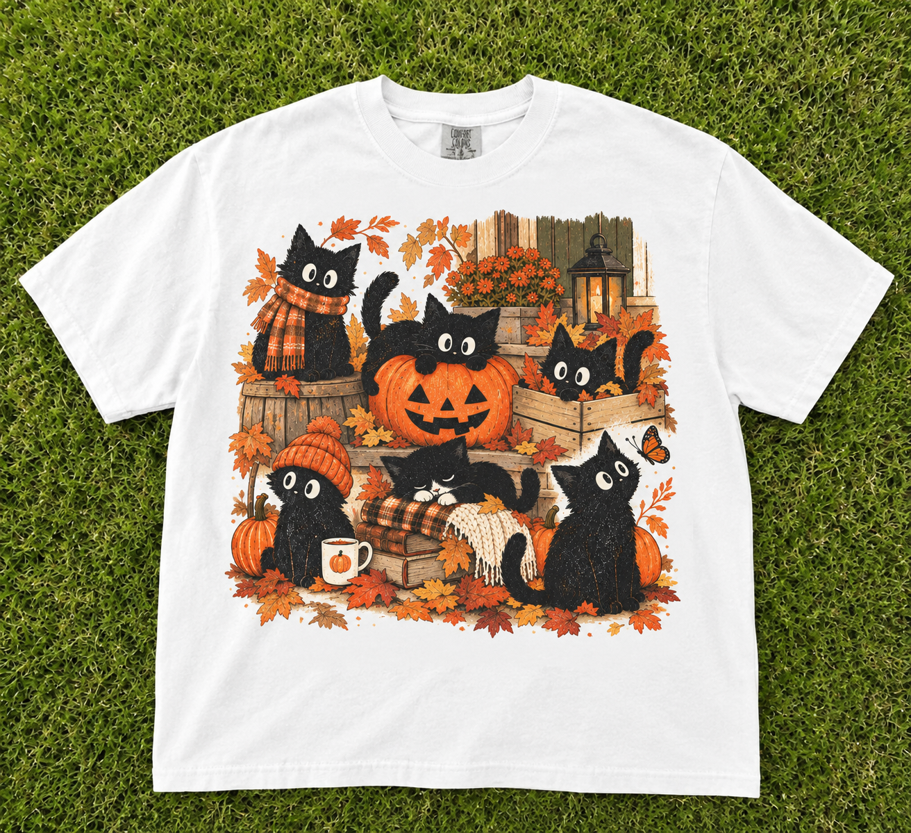 Cute Black Cats Pumpkin Porch Fall Autumn T-Shirt CT-0113