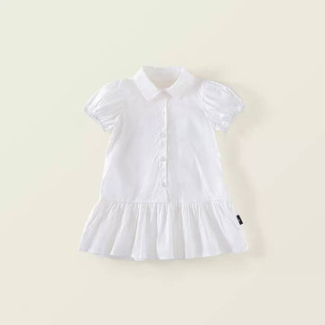 Girls White Puff Sleeve Dress