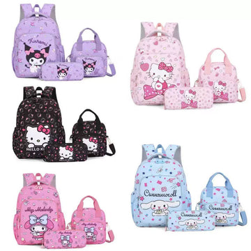 3-Piece Kids Backpack Set – School Backpack, Lunch Bag & Pencil Case | Hello Kitty, Kuromi, My Melody & Cinnamoroll