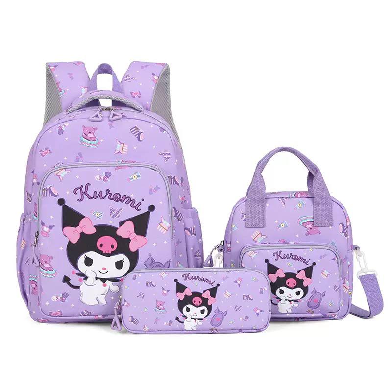 3-Piece Kids Backpack Set – School Backpack, Lunch Bag & Pencil Case | Hello Kitty, Kuromi, My Melody & Cinnamoroll