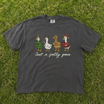 Just a Jolly Goose Christmas Holiday Embroidered Tee CT-0093