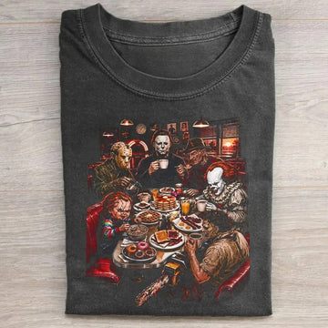 SPOOKY HORROR HALLOWEEN SLASHER BREAKFAST T-SHIRT  LL - 0309