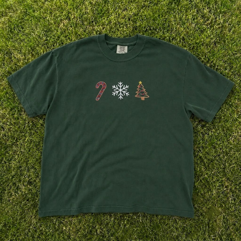 Candy Cane Snowflake Christmas Tree Embroidered Tee CT-0092