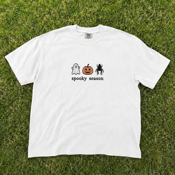 Cute Ghost Pumpkin Spider Spooky Season Embroidered Tee CT-0084