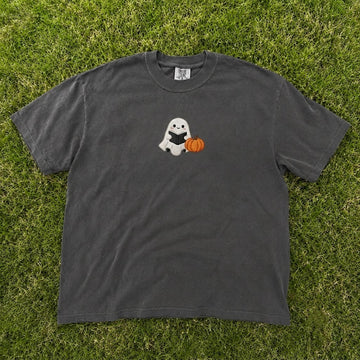 CUTE GHOST READING BOOK PUMPKIN HALLOWEEN BOOKWORM EMBROIDERED TEE CT-0076