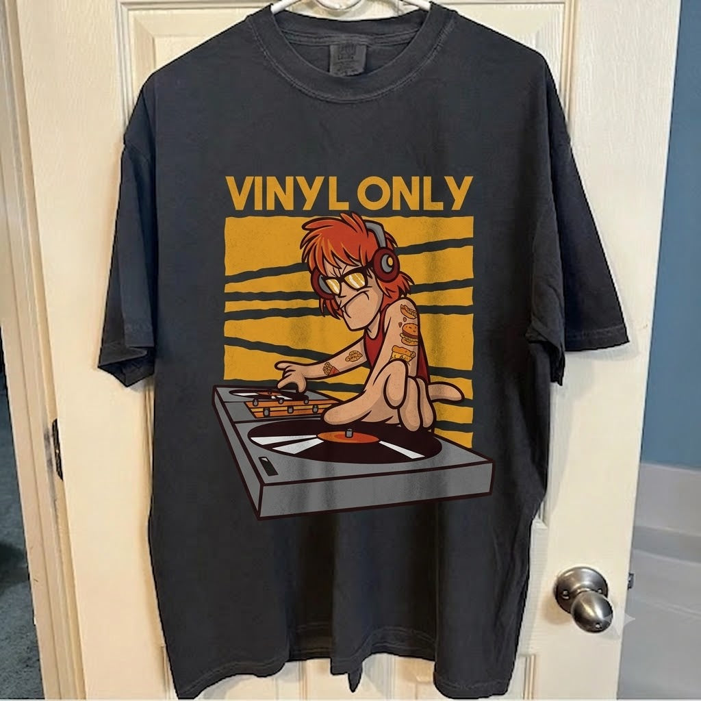 DJ DECKS VINYL ONLY FUNNY DJING TURNTABLE MENS T-SHIRT HHUE - 068