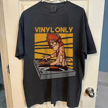 DJ DECKS VINYL ONLY FUNNY DJING TURNTABLE MENS T-SHIRT HHUE - 068