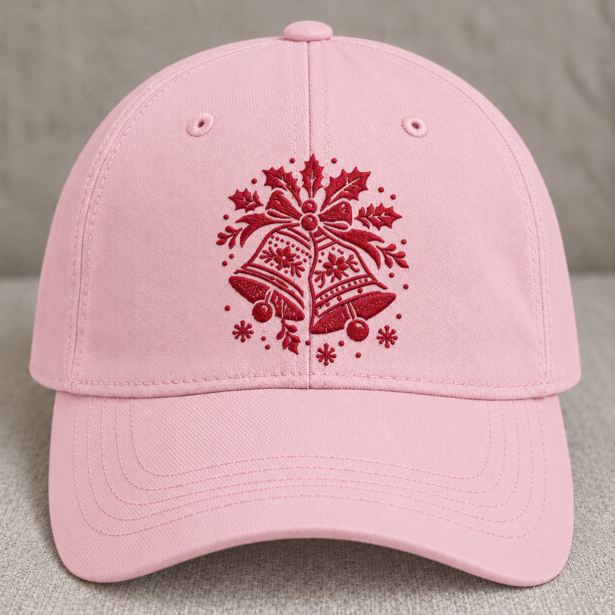 WHITE CHRISTMAS BELLS EMBROIDERED BLACK CAP BS-0048