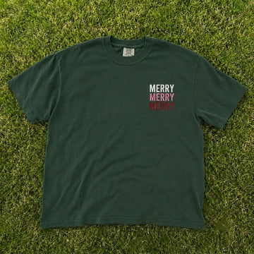 Triple Merry Minimalist Typography Embroidered Tee CT-0098