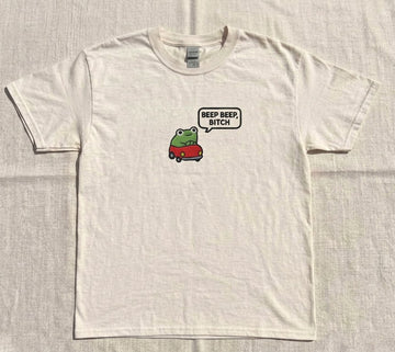 EMBROIDERED FUNNY BEEP BEEP FROG SHIRT HHUE - 053